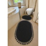Sarar Yıkanabilir Örgü Saçaklı Kaymaz Taban Yumuşak Peluş Banyo Paspası 2'li Set 60x100ve50x60 Siyah