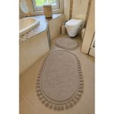 Sarar Yıkanabilir Örgü Saçaklı Kaymaz Taban Yumuşak Peluş Banyo Paspası 2'li Set 60x100ve50x60 Vizon