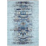 Saratov Mavi Vintage Modern Geometrik Etnik Desenli Boho Makinada Yıkanabilir Hafif Hav Toz Vermez Leke Tutmaz Kaymaz Taban Dijital Makine Baskı Halı Oturma Odası Salon Yolluk Koridor Mutfak Halısı