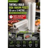 Saravita Tırtıklı Gıda Vakum Poşeti Rulosu 30 cm x 5 Metre Kesilebilir Dondurucu Saklama Poşeti