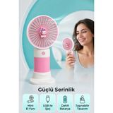 Saravita USB Şarjlı Mini El Fanı Taşınabilir Sessiz Masaüstü Vantilatör Mini Fan - Pembe - Beyaz