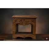 Saray Foto Ahşap Ceviz Oyma Camlı Çeyiz Sandığı - 28X25