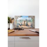 Sarayın Tavus Kuşlar Cam Kesme Tahtası , Silikon Ayaklı, Kırılmaya Dayanıklı, Sunum Kesim Tablası - 23 x 35 cm