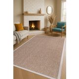 SARAZ HALI 0408-Bej Kumaş Bordür Sisal Halı Kilim Hav Toz Vermez Kolay Temizlenen Hasır Kilim