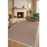 SARAZ HALI 0408-Krem Kumaş Bordür Sisal Halı Kilim Hav Toz Vermez Kolay Temizlenen Hasır Kilim
