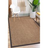 SARAZ HALI 0604-Antrasit Kumaş Bordür Sisal Jut Halı Kilim Hav Toz Vermez Kolay Temizlenen Hasır Kilim