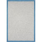 Saraz Halı 1017 Gri Sisal Halı Mavi Bordürlü Özel Ölçü Dokuma Hasır Halı Kaymaz Taban - 80 x 500 cm