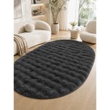 Saraz Halı Oval Bubble Ultra Soft Puffy Kaymaz Taban Peluş Tavşan Tüyü Halı Antrasit - 60 x 100 cm