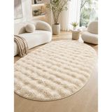 Saraz Halı Oval Bubble Ultra Soft Puffy Kaymaz Taban Peluş Tavşan Tüyü Halı Bej - 80 x 350 cm