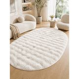 Saraz Halı Oval Bubble Ultra Soft Puffy Kaymaz Taban Peluş Tavşan Tüyü Halı Beyaz - 200 x 250 cm