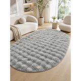 Saraz Halı Oval Bubble Ultra Soft Puffy Kaymaz Taban Peluş Tavşan Tüyü Halı Gri - 80 x 100 cm