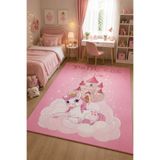 SARAZ HALI Pembe Şato Prensesi Desenli Baskı Şönil Kilim Kaymaz Taban Yıkanabilir Kız Çocuk Odası Halısı 12