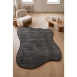 Saraz Halı Puffy Amorf Peluş Halı Kaymaz Taban Yumuşak Organik Şekilli Dekoratif Halı Antrasit - 100 x 200 cm