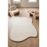 Saraz Halı Puffy Amorf Peluş Halı Kaymaz Taban Yumuşak Organik Şekilli Dekoratif Halı Krem - 80 x 200 cm