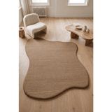 Saraz Halı Puffy Amorf Peluş Halı Kaymaz Taban Yumuşak Organik Şekilli Dekoratif Halı Vizon - 100 x 300 cm