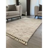 Saraz Halı Puffy Bej Kabartma Desenli Yıkanabilir Pamuk-Polyester Salon Halısı S53 - 100 x 150 cm