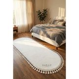 Saraz Halı Puffy Beyaz Oval Örgü Saçaklı Peluş Yumuşacık Yıkanabilir Kaymaz Taban Halı Salon Oturma Odası - 80 x 250 cm