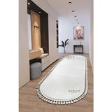 Saraz Halı Puffy Oval Yıkanabilir Halı 100 x 400 cm Beyaz Örgü Saçaklı Bohem Tema Kaymaz Taban Özellikli