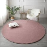 Saraz Halı Tavşan Tüyü Yuvarlak Peluş Pembe - 90 x 90 cm