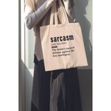 Sarcasm Noun Hediyelik Baskılı %100 Pamuklu Ham Bez Bej Çanta