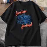 Sardalya Kalaylı Balık T-Shirt Portekiz Tshirt Vintage Seyahat Balık Tgrafik Tee Avru 2843 - Siyah
