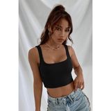 Sardem Kadın Askılı Fitilli Kaşkorse Crop Top Bluz - 01-Siyah