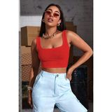 Sardem Kadın Kırmızı Askılı Crop Top Bluz - 4BY-Kırmızı