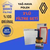 Sardes Filtre Renault Clio 3'lü Filtre Bakım Seti Yağ-Hava-Polen 0.9 Tce Benzin 90HP (2011-2019)