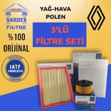 Sardes Filtre Renault Megane 4 (2016-2021) 1.2TCE BENZİN Yağ Hava Polen 3'lü Filtre Seti