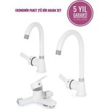 Sardıcı Beyaz Delta 3'lü Set 1 Adet Delta Mutfak Bataryası 1 Adet Lavabo Bataryası 1 Adet Delta Banyo Bataryası