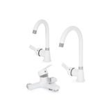 Sardıcı Beyaz Delta 3'lü Set, Mutfak Bataryası, Lavabo Bataryası, Banyo Bataryası, Pirinç, 5 Yıl Garanti
