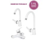 Sardıcı Beyaz Delta 3'lü Set, Mutfak Bataryası, Lavabo Bataryası, Banyo Bataryası, Pirinç, 5 Yıl Garanti