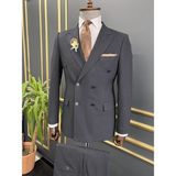 Sardınelli Çizgi Detay Slim Fit Kruvaze Takım Elbise - 46 - Lacivert