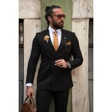 Sardınelli Çizgi Detay Slim Fit Kruvaze Takım Elbise - 52 - Siyah