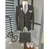 Sardınelli Özel Tasarım Slim Fit Çizgili Takım Elbise - 56 - Siyah