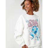 Şardonlu Anime Sweatshirt Bisiklet Yaka Uzun Kollu Rahat Kesim