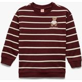 Şardonlu Ayıcık Baskılı Uzun Kollu Bisiklet Yaka Çizgili Sweatshirt - 3 - 4 Yaş - Bordo