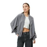 Şardonlu Fermuarlı Sweatshirt Rahat Kalıp Yuvarlak Yaka Uzun Balon Kollu Pamuklu