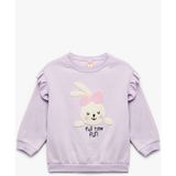 Şardonlu Uzun Kollu Bisiklet Yaka Tavşan Aplikeli Pamuklu Sweatshirt - 3 - 4 Yaş - Mor