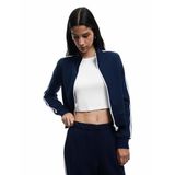 Şardonlu Uzun Kollu Dar Kesim Dik Yaka Fermuarlı Çizgili Sweatshirt