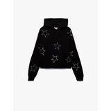 Şardonlu Uzun Kollu Kapüşonlu Oversize Taşlı Sweatshirt