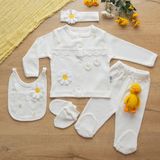 Sare Baby Hoşgeldin Papatyam Serisi Organik Hastane Çıkışı 5'li Set - Açık Ekru - 0 - 3 Ay