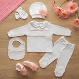 Sare Baby Lotus Serisi Patik Hediyeli Organik Kız Bebek Hastane Çıkışı 5li Set - Açık Ekru - 0 - 3 Ay