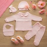 Sare Baby Lotus Serisi Patik Hediyeli Organik Kız Bebek Hastane Çıkışı 5li Set - Açık Somon - 0 - 3 Ay