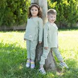 Sare Baby Müslin Bebek Takımı Bağcıklı Model Alt Üst Set %100 Doğal Pamuk - 1 - 2 Yaş - Haki