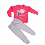 Sare Çocuk Giyim PEMBE GRİ KIZ ÇOCUK KIŞLIK ALT ÜST PAMUKLU TAKIM PEMBE GRİ 5-6 Yaş
