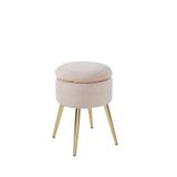 Sare Home Bella Metal Ayaklı Sehpalı Teddy Kumaş Puf Altın Beyaz (GOLD WHİTE)