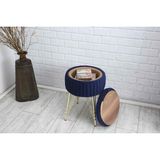 Sare Home Bianco Metal Ayaklı Sehpalı Puf Altın Koyu Mavi (GOLD DARK BLUE)