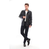 Sare Mod Deri Erkek Blazer Yaka Deri Ceket - 001 Siyah - 2XL