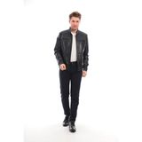 Sare Mod Deri Siyah Erkek Biker Montu - 4XL - 001 Siyah